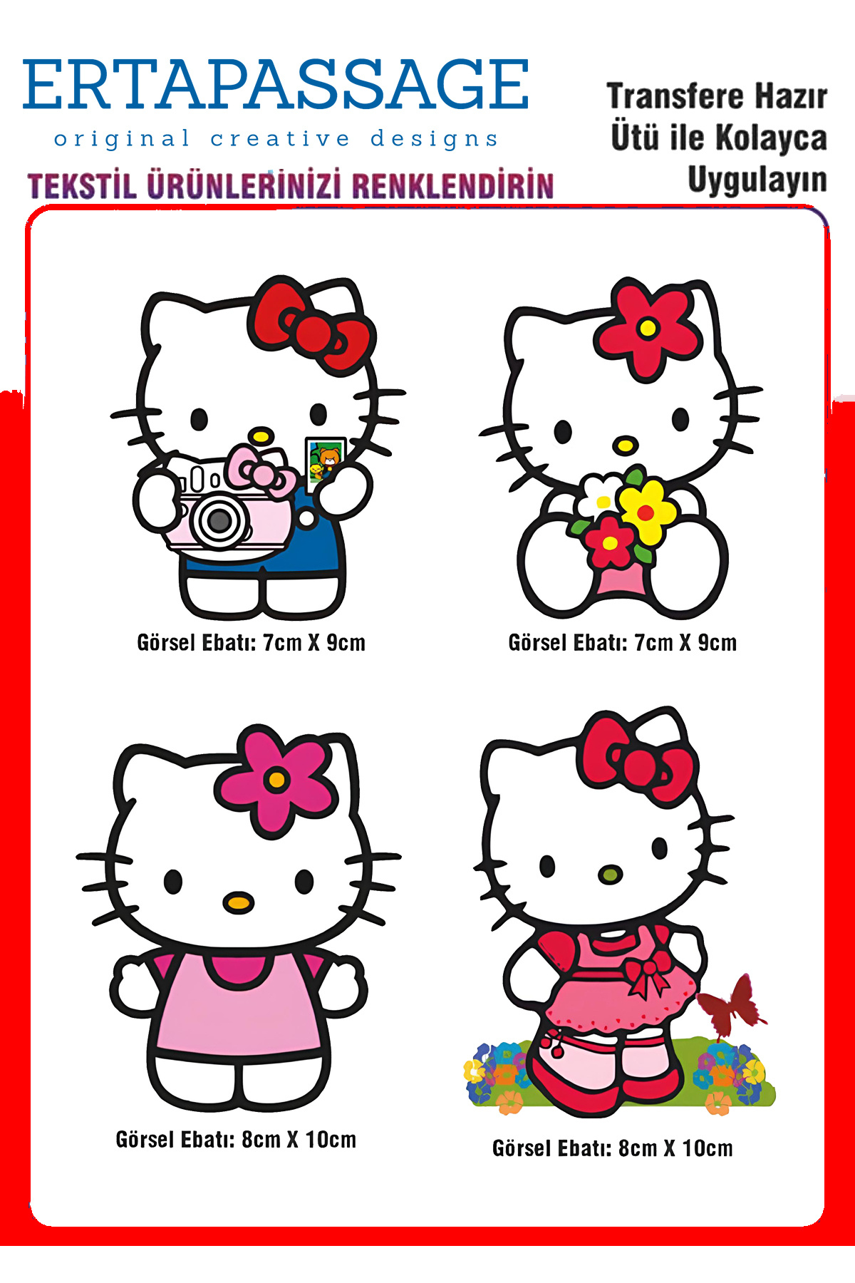 ErTaPassage Hello Kitty DTF Ütüyle Yapışan Transfer Baskı