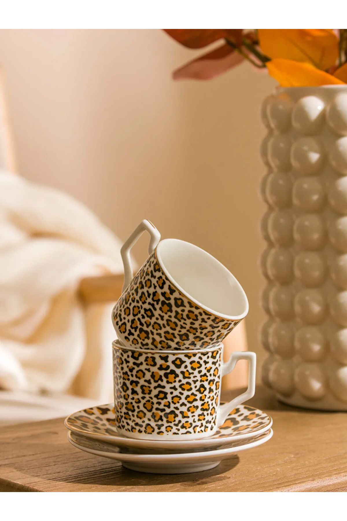 LC Waikiki-Lcw Home Mixed Leopard Pattern Porcelain Coffee Cup Set for Two 90 ml 2