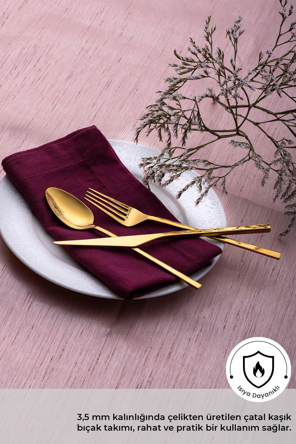 Emsan-Alba 18-Piece 6-Person Shiny Gold Dinner Boxed Cutlery Set 2