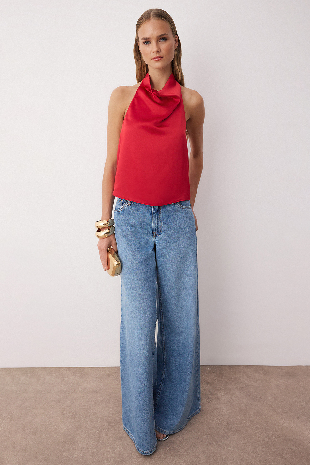 Trendyolmilla  Kırmızı Saten Degaje Party Bluz TPRAW26BZ00003 - Görsel 5