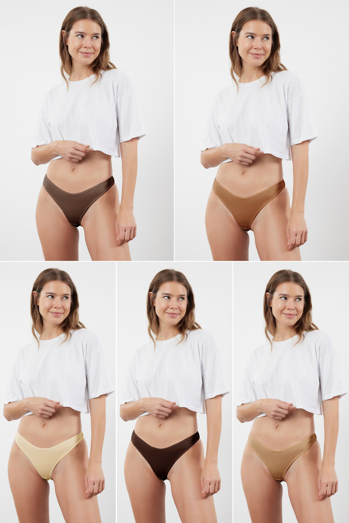 Trendyolmilla Kahverengi-Çok Renkli 5'li Paket Fitilli Tanga Örme Külot THMSS24KU00045