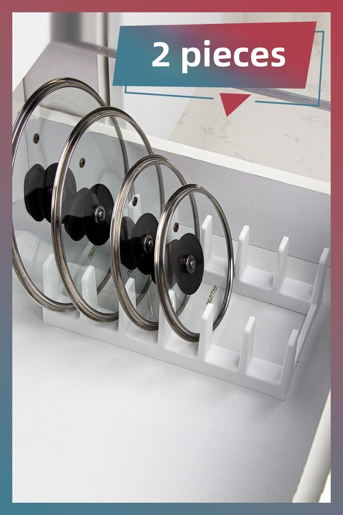 KuzenHome 2 τεμάχια οργανωτής καλυμμάτων κατσαρόλας λευκό 6 θέσεων - οργανωτής καλυμμάτων κατσαρόλας