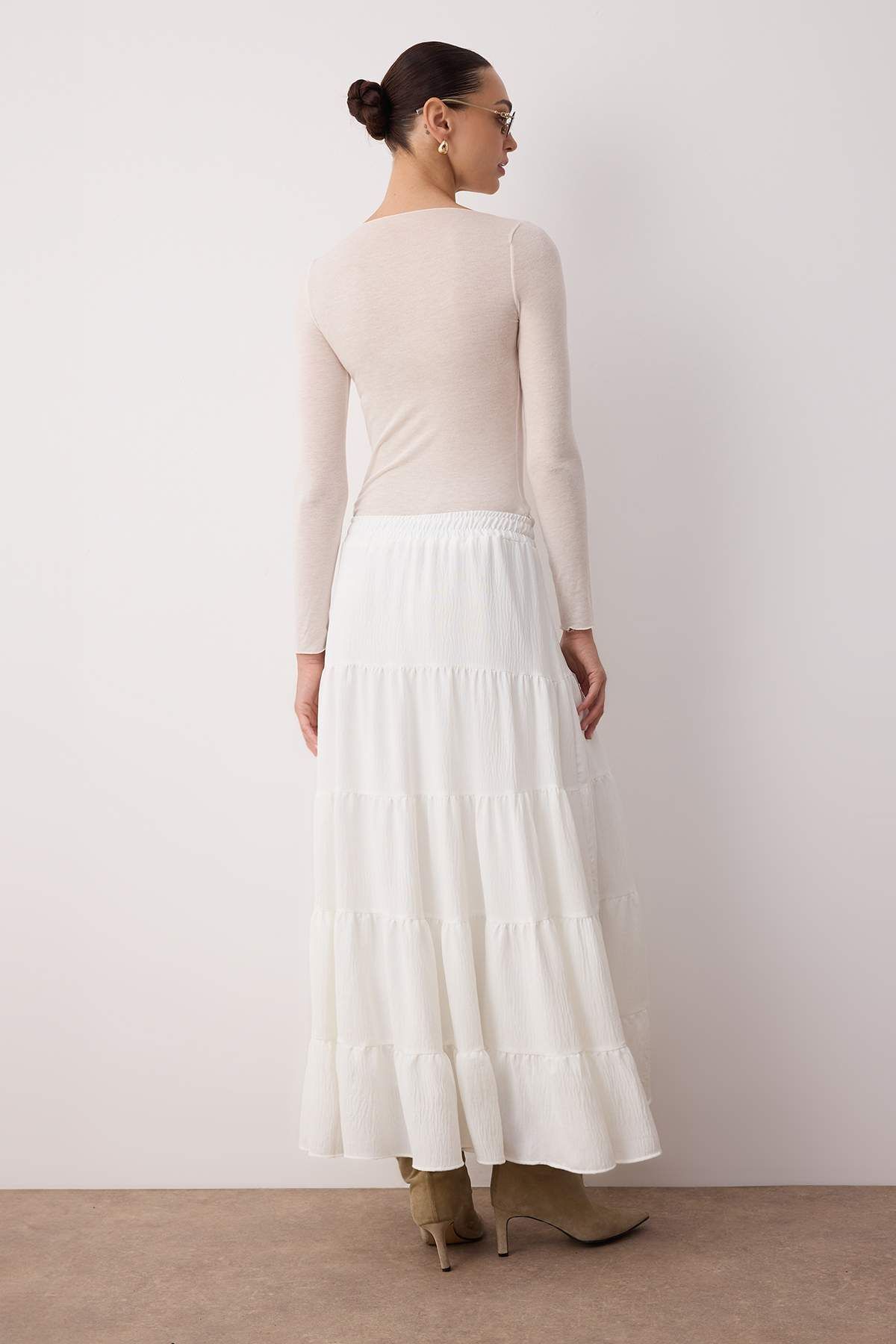 Trendyol Collection-Țesătură texturată din bumbac alb Fusta boemă țesătă de dimensiuni maxi TWOSS25ET00029 4