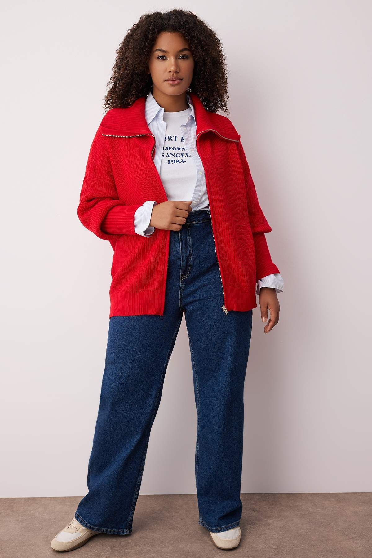Trendyol Curve-Red Turn-Down Collar Zipper Crop Knitwear Cardigan Tbbaw25Av00009 1