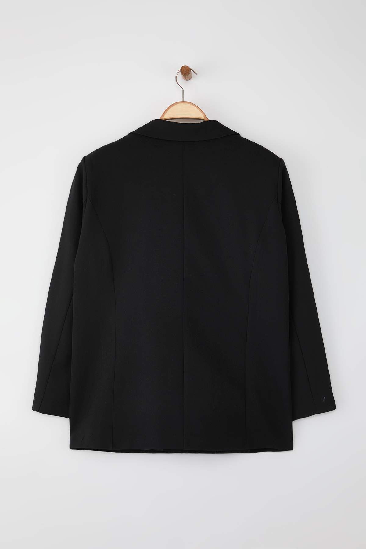 Trendyol Curve-Black Oversize Lined Button Woven Plus Size Blazer Jacket Tbbaw26Ag00006 8