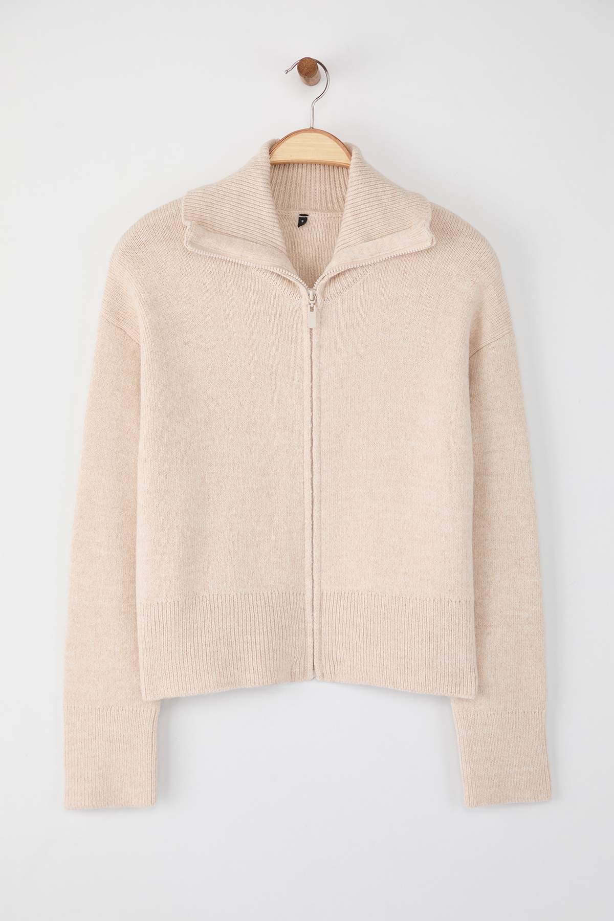 Trendyolmilla  Wardrobe Essentials Taş Yumuşak Dokulu Geniş Kalıp Fermuarlı Triko Hırka | TWOAW26HI00092 - Görsel 5