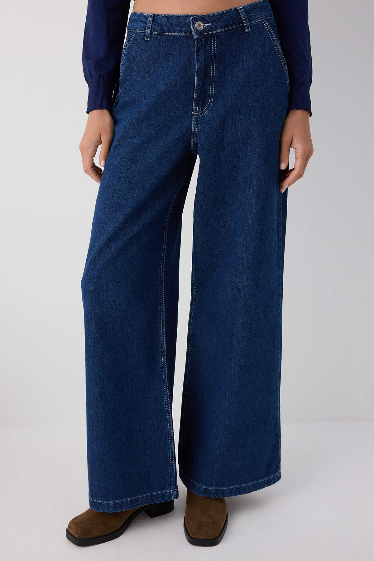 Trendyolmilla Trendyolmilla Wardrobe Essentials Mavi Yüksek Bel Wide Leg Palazzo Jeans TWOAW26JE00015