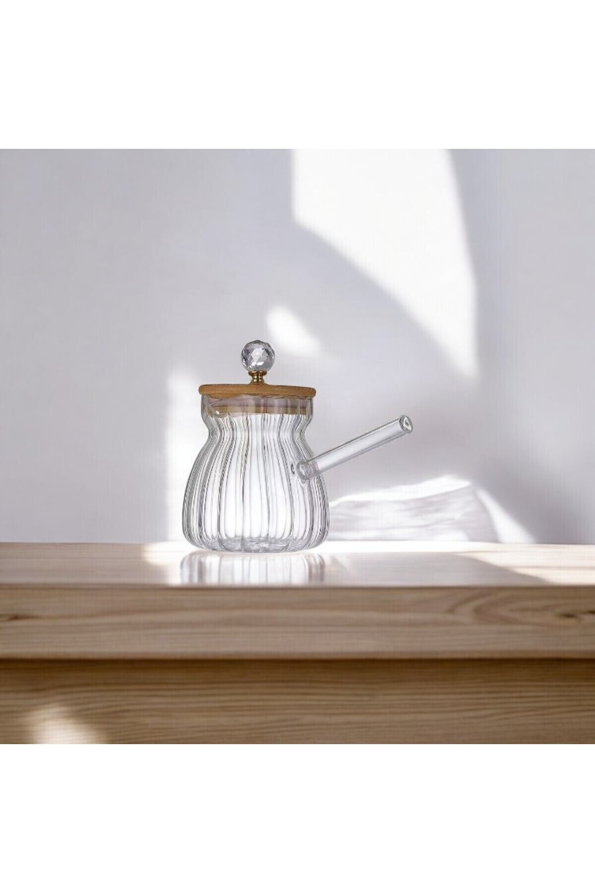 Vadi-Heat-Resistant Borosilicate Glass Coffee Pot with Wooden Lid and Crystal Knob 2