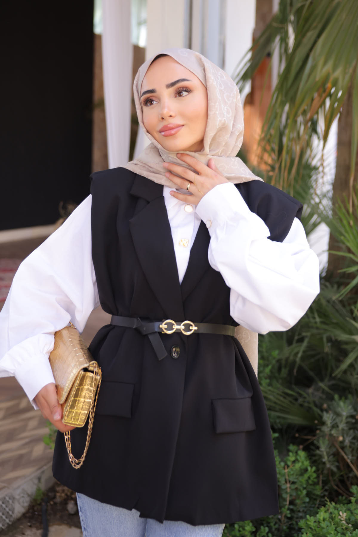 Black Waist Belted Vest