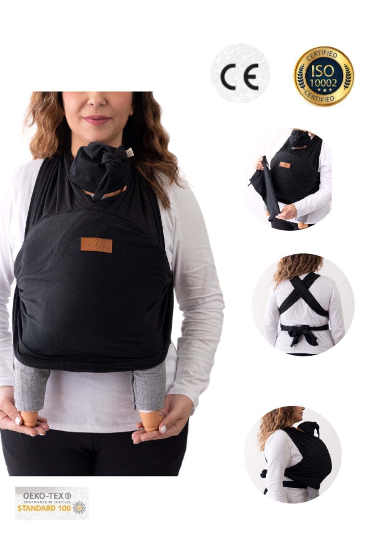 Boroosh Baby Yumuşak Bebek Sling %100 Pamuklu Kese Ve Bere Hediyeli Siyah Bebek Taşıma Şalı /oeko-tex fotoğrafı 6 (önizleme)