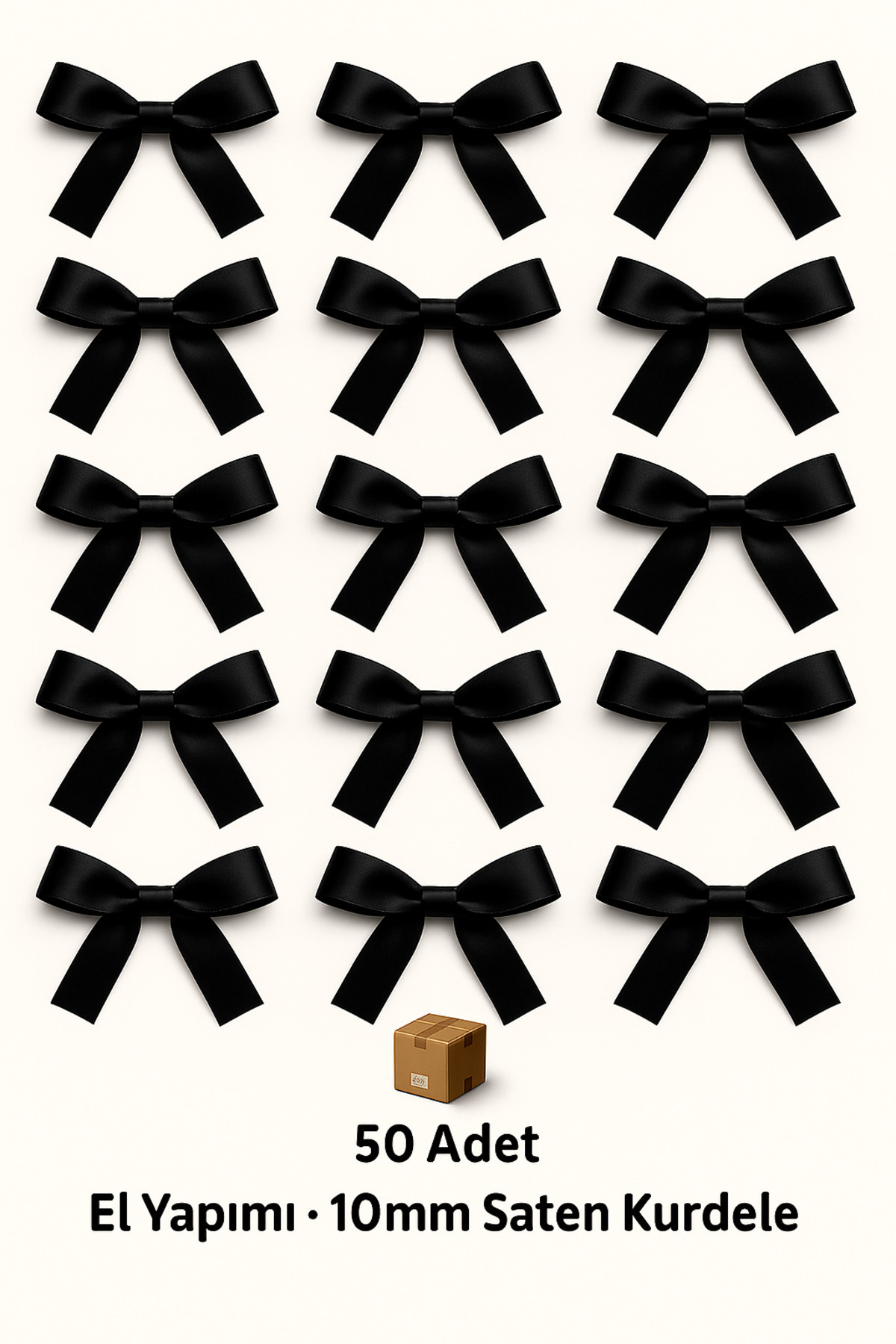 edalle Siyah Nikah Şekeri, Hediye Süs, Balon Süs, Fiyonk Saten Kurdele 10mm 50 Adet