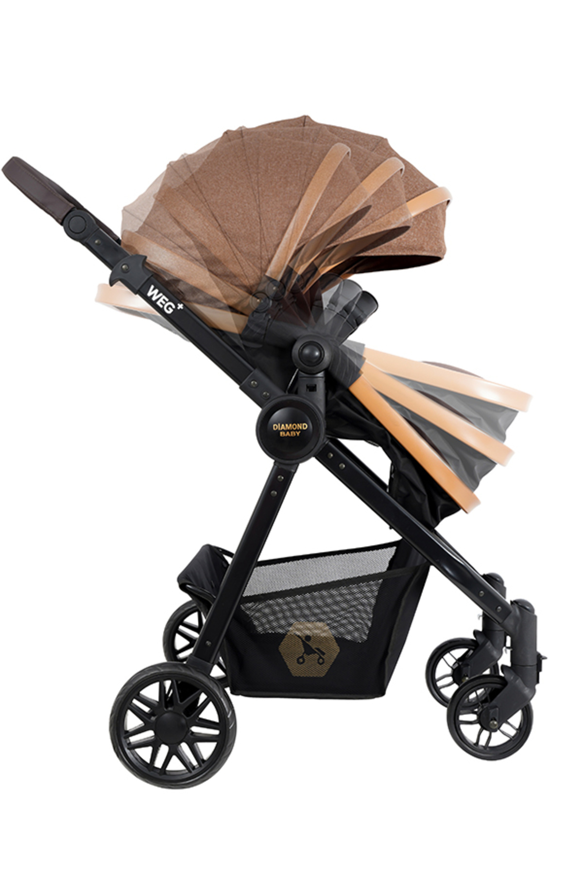 Diamond Baby Weg Travel (Seyahat Sistem) Bebek Arabası, Pusetli, Çift yönlü, Ayak Örtülü Kahverengi fotoğrafı 3 (önizleme)