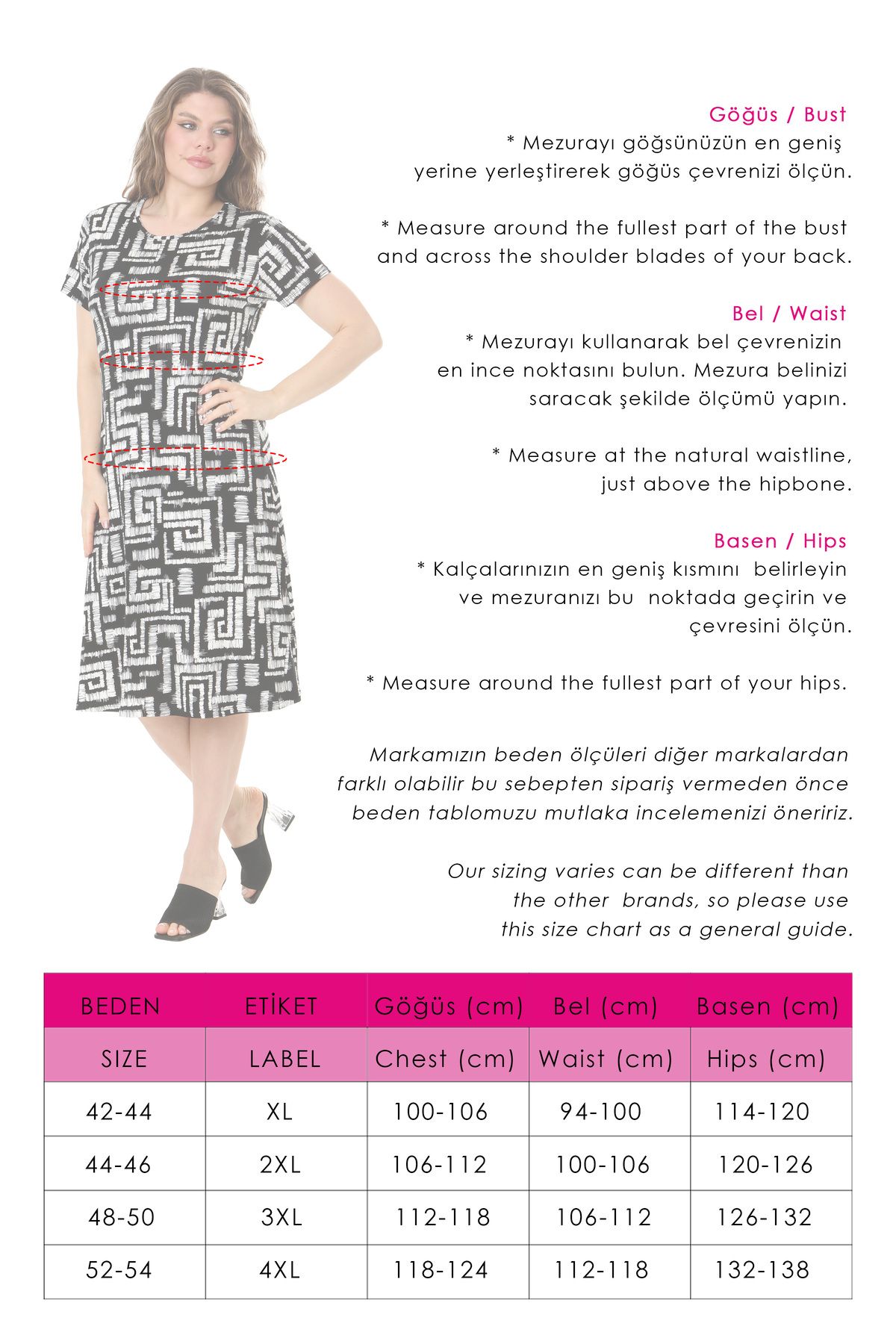 Mooi XXL-Rochie midi alb-negru - model labirint 2