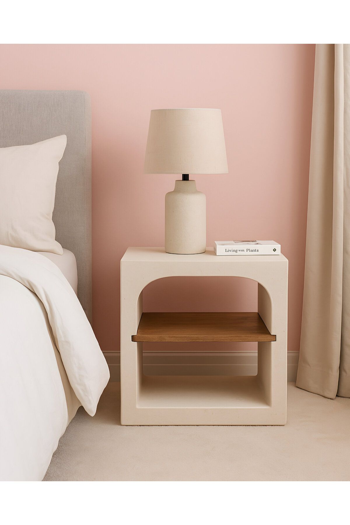 ket furniture-طاولة ريفن الجانبية أبيض مطفي مع رف بقشرة السنديان الطبيعي,خشب مضغوط عالي الجودة, تصميم عصري وانيق 2
