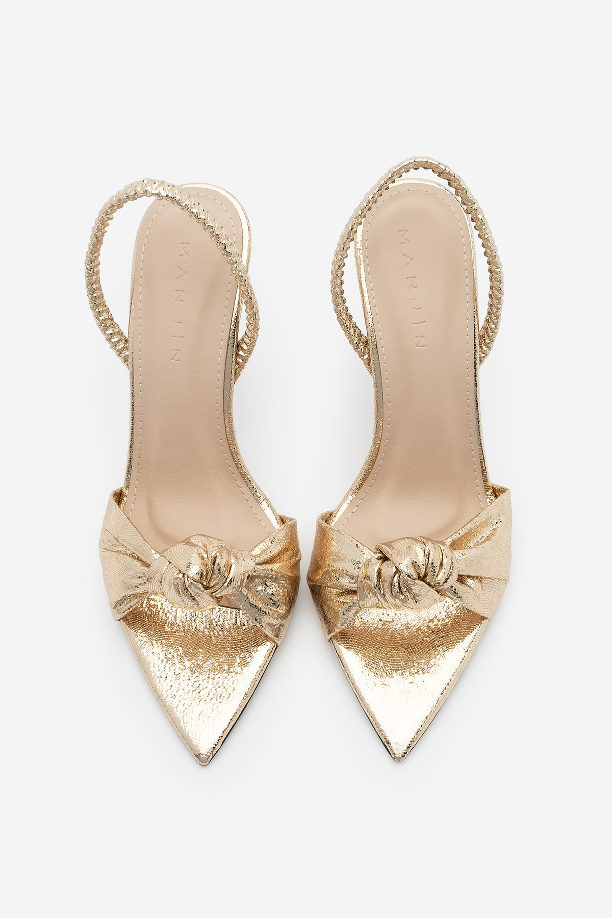 Marjin  Kadın Sivri Burun Düğümlü Arkadan Lastikli Klasik Topuklu Sandalet Zorin Altın - Görsel 7