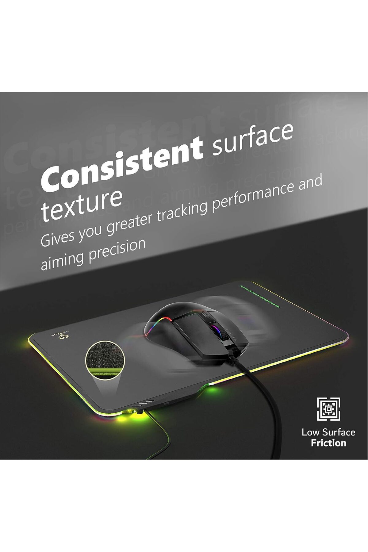 VERTUX-لوحة ماوس ألعاب FLUXPAD رفيعة مضادة للاحتكاك ومُحسّنة بإضاءة LED، لون أسود 1
