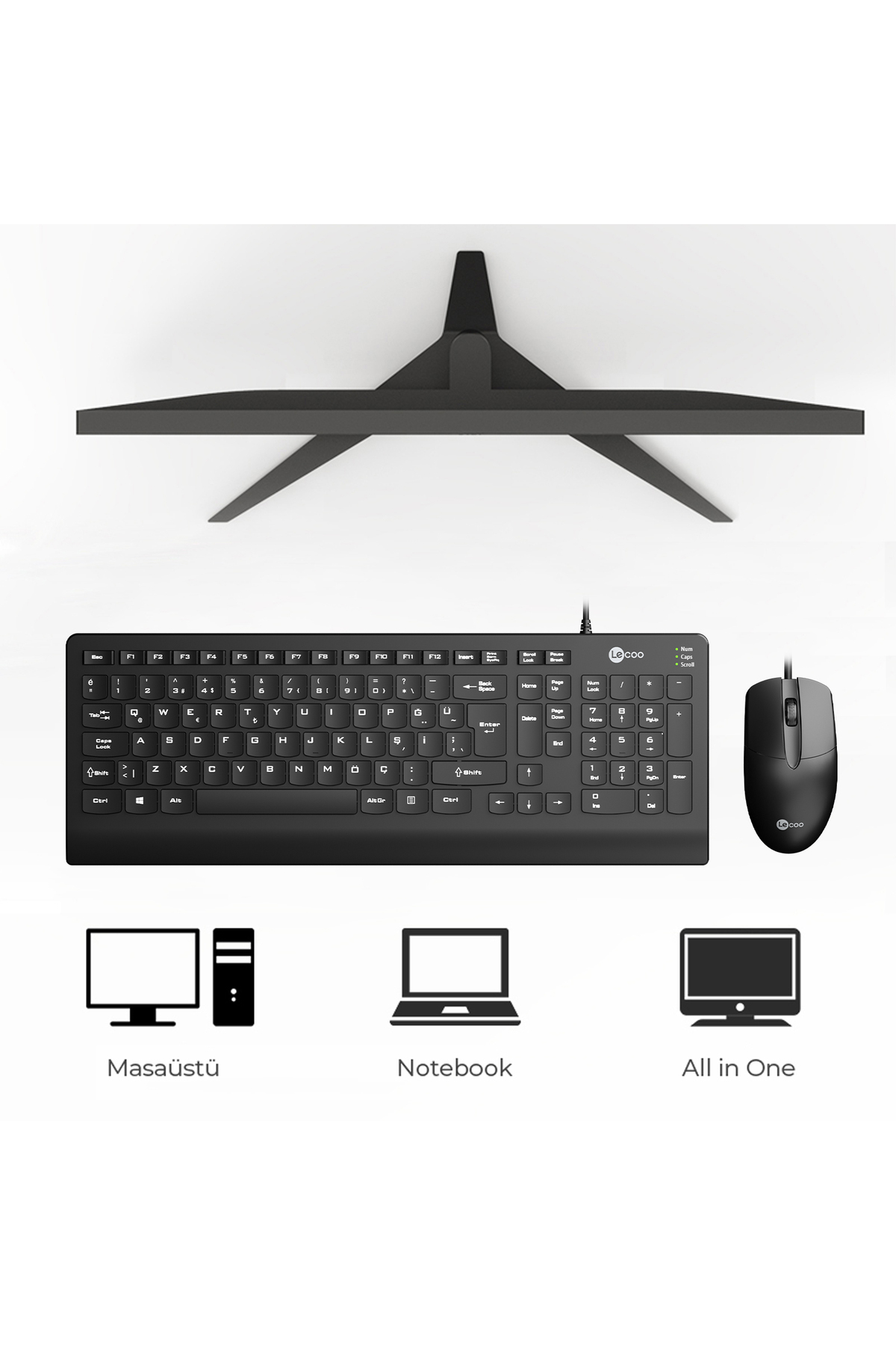 Lecoo Cm103 Usb Kablolu Türkçe Q Klavye Mouse Set Siyah Ergonomik
