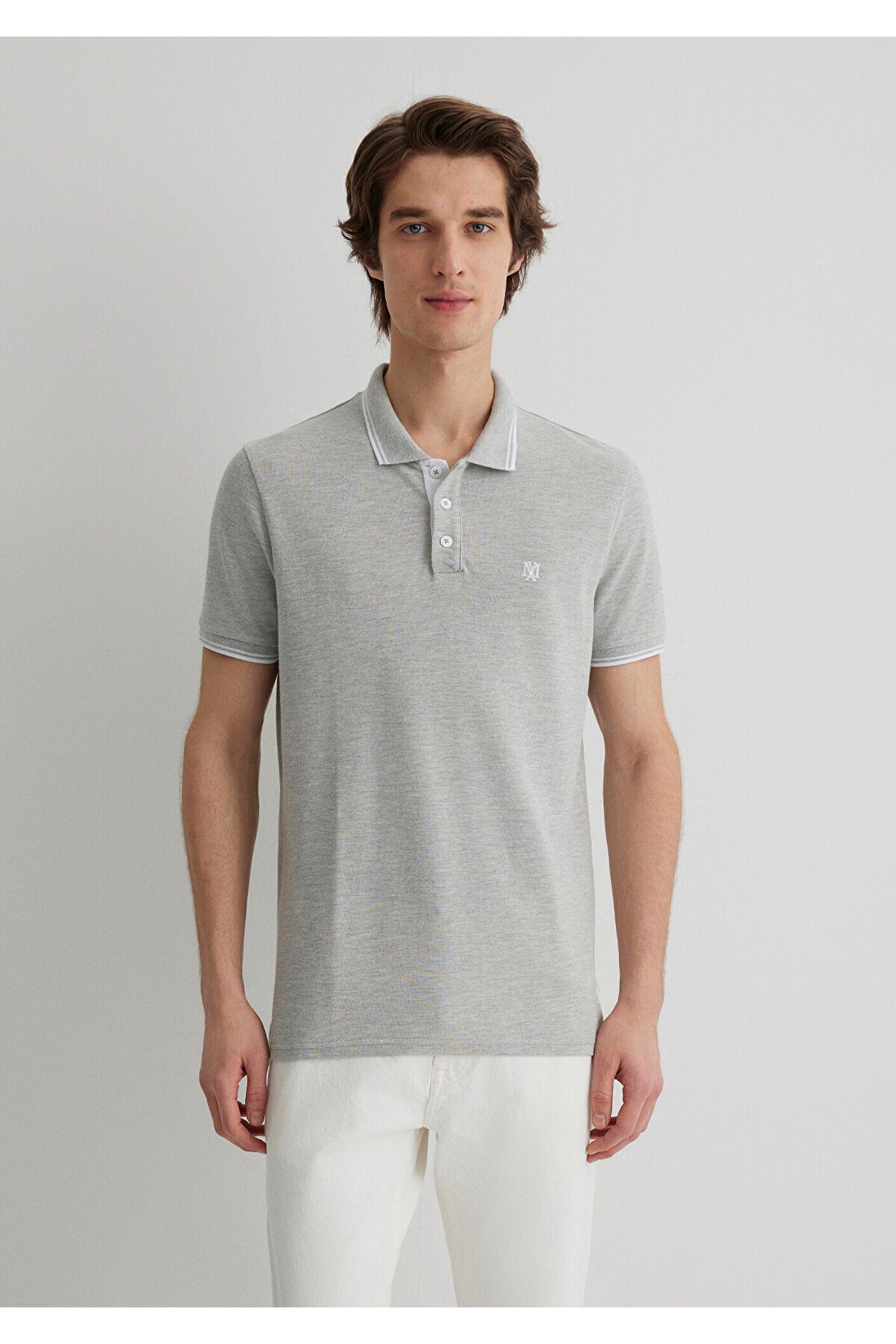 Mavi-Γκρι μπλουζάκι πόλο - Λεπτομερής γιακάς, Slim Fit, Slim Fit064164-28387 3