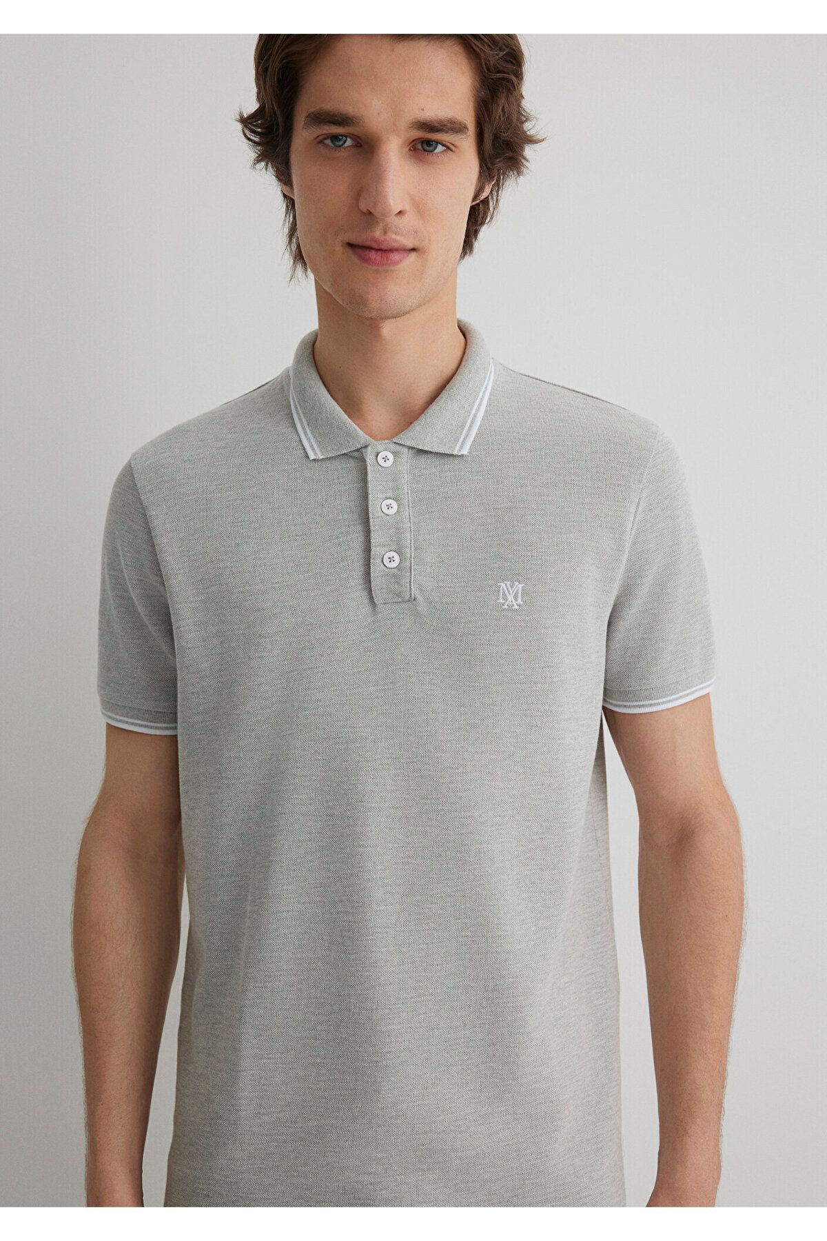 Mavi-Γκρι μπλουζάκι πόλο - Λεπτομερής γιακάς, Slim Fit, Slim Fit064164-28387 5