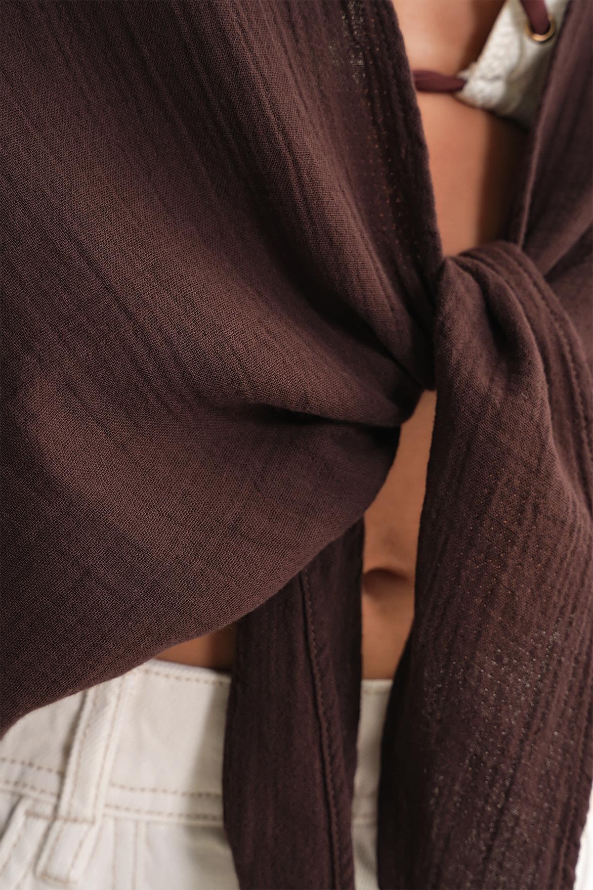 Mixray  4723 Kadın Önü Bağlamalı Bolero Bluz Kahve - Görsel 6