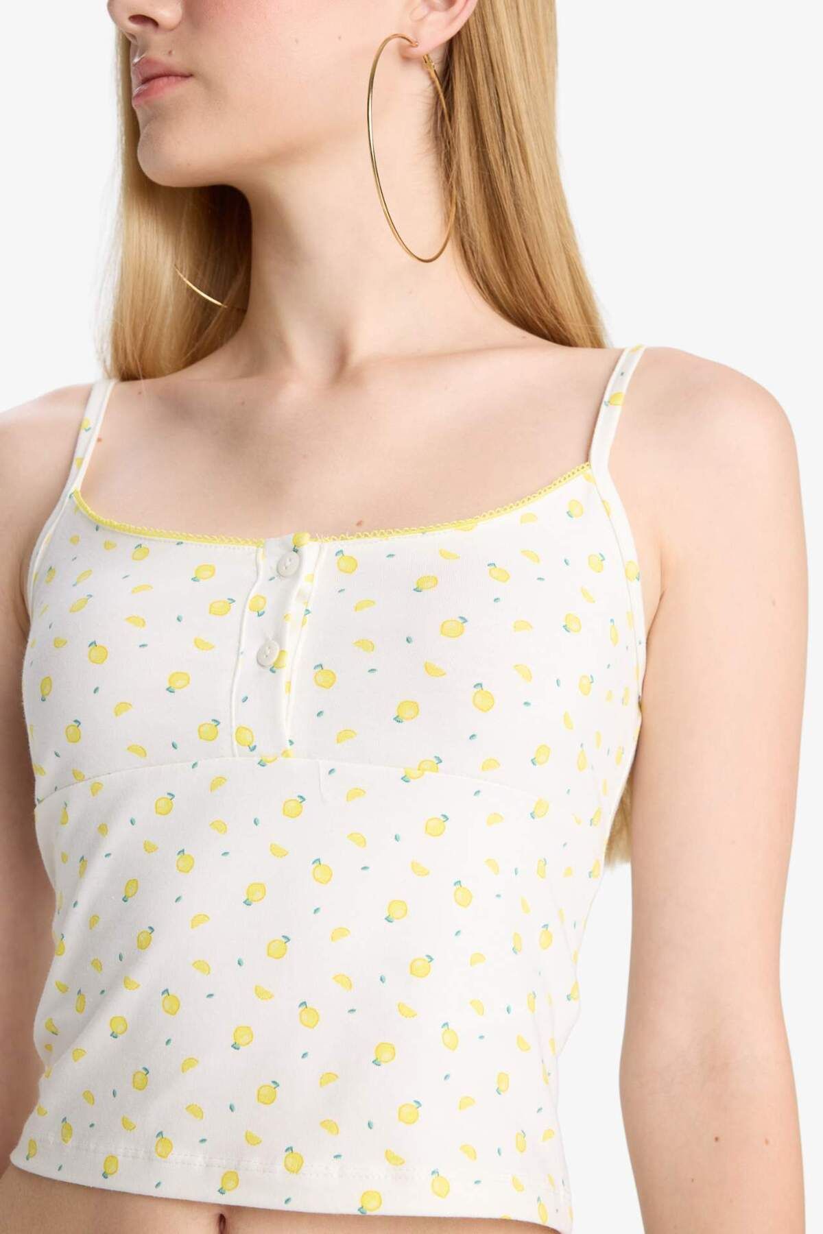 DeFacto-Coool Fitted Fruit Pattern Button Collar Undershirt F6367Ax25Sm 5