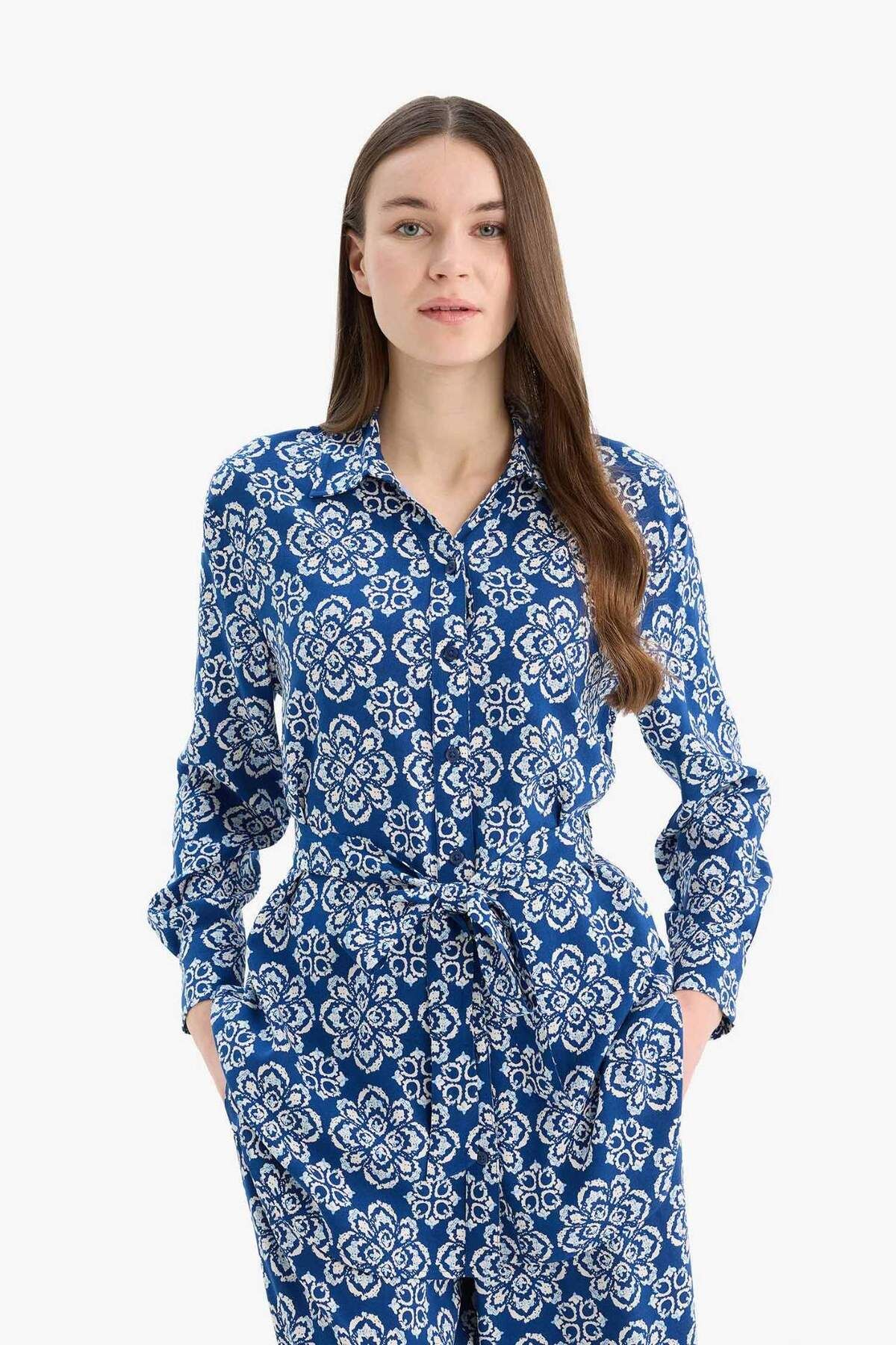DeFacto-Relax Fit Patterned Viscose Long Sleeve Tunic D9753Ax25Sm 3