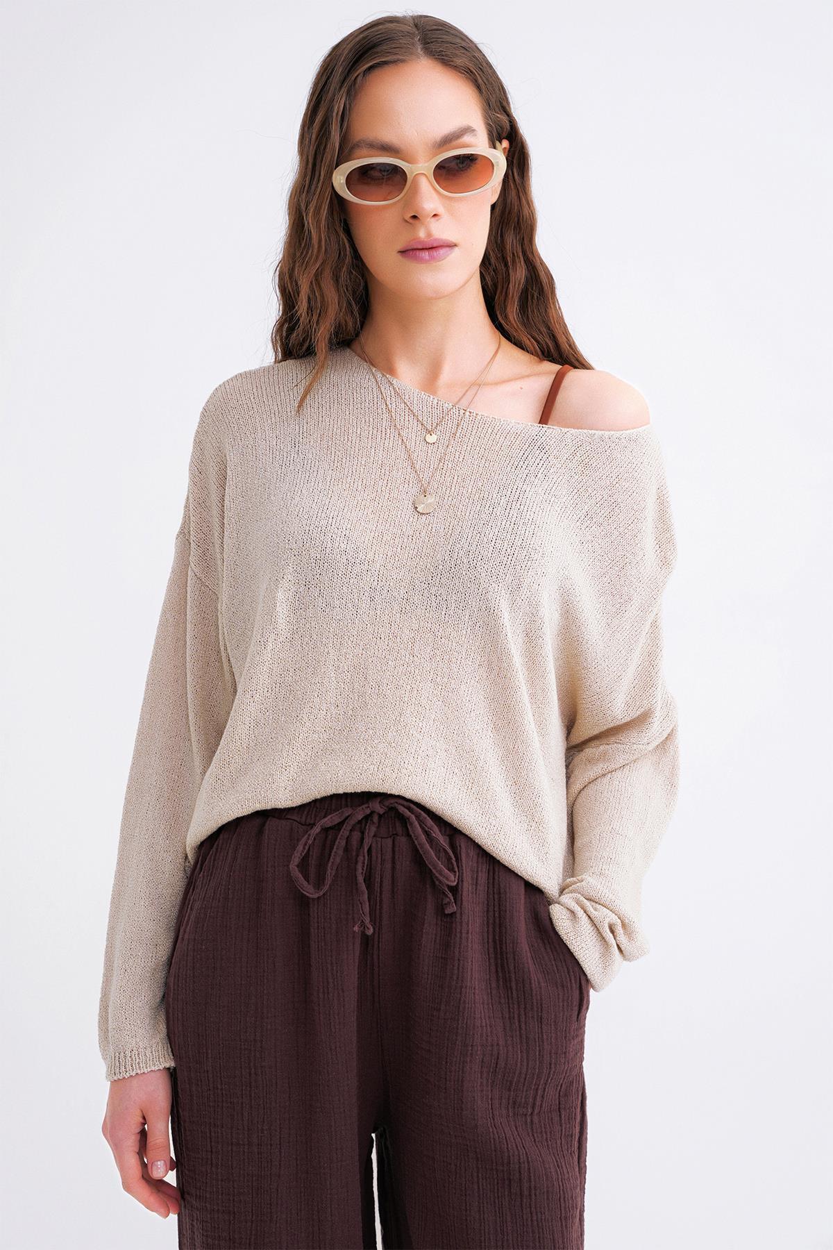 Mixray-6933 Women's Knitwear Boat Neck, Slim and Seasonbelli Sweater Stone 3