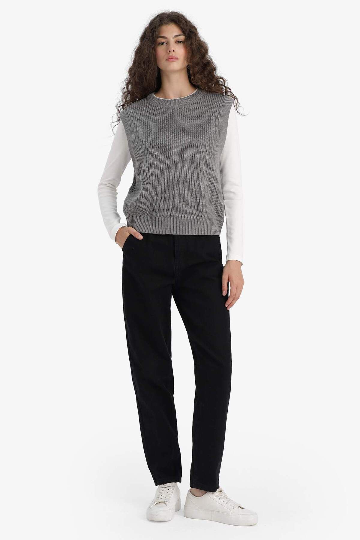 DeFacto-Pulover tricotat oversize cu decolteu lățit S0375AZ25WN 2