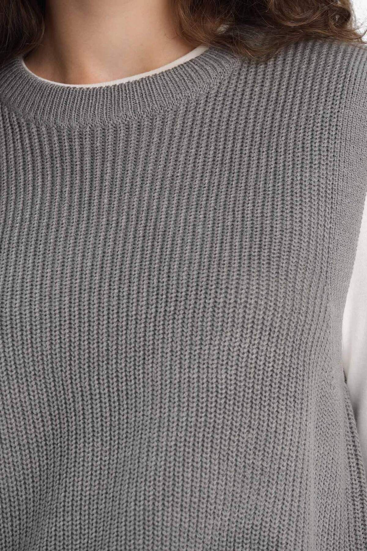 DeFacto-Pulover tricotat oversize cu decolteu lățit S0375AZ25WN 5