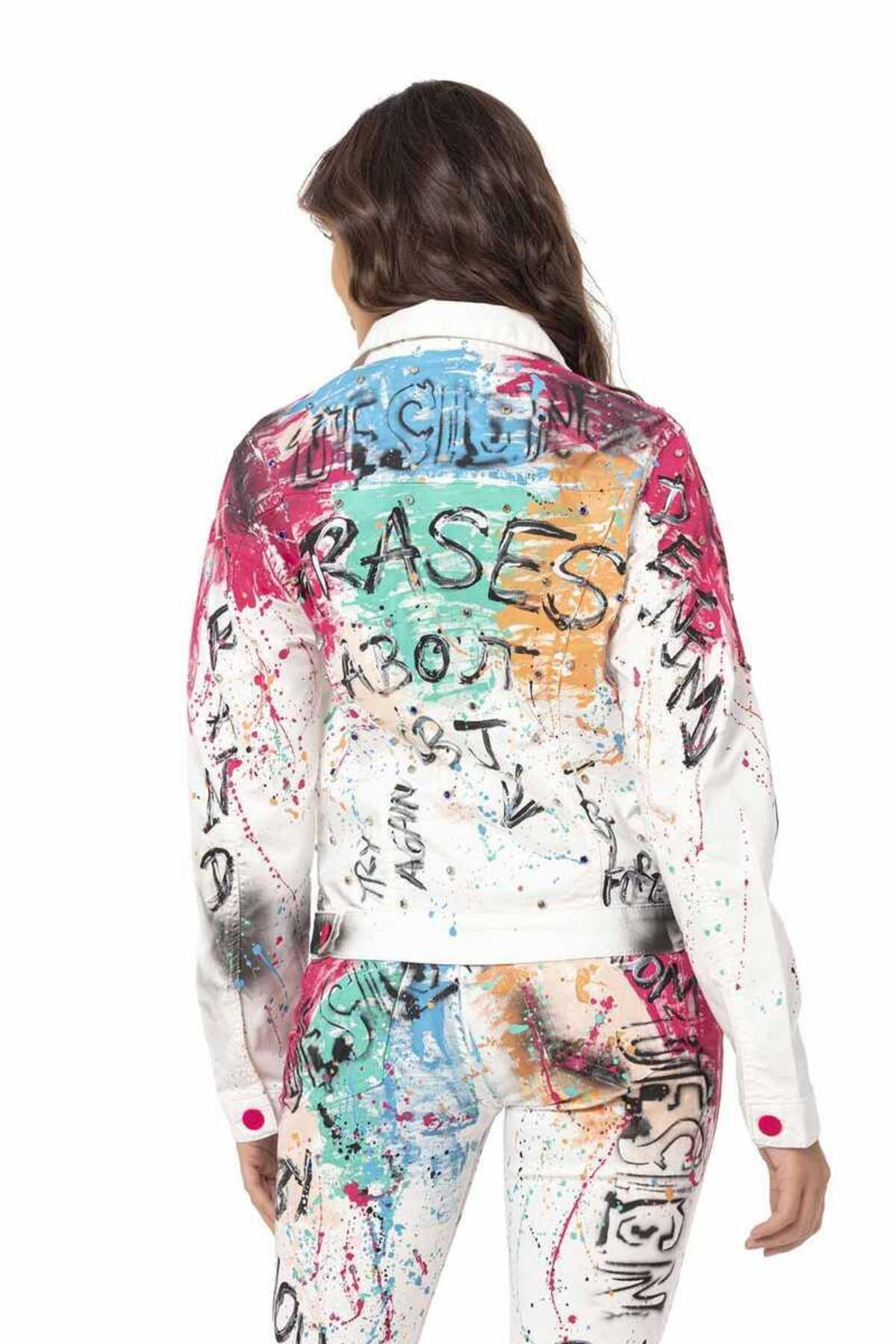 Cipo&Baxx  Wj196 Gerçek El Boyama Beyaz Kot Ceket - Görsel 5