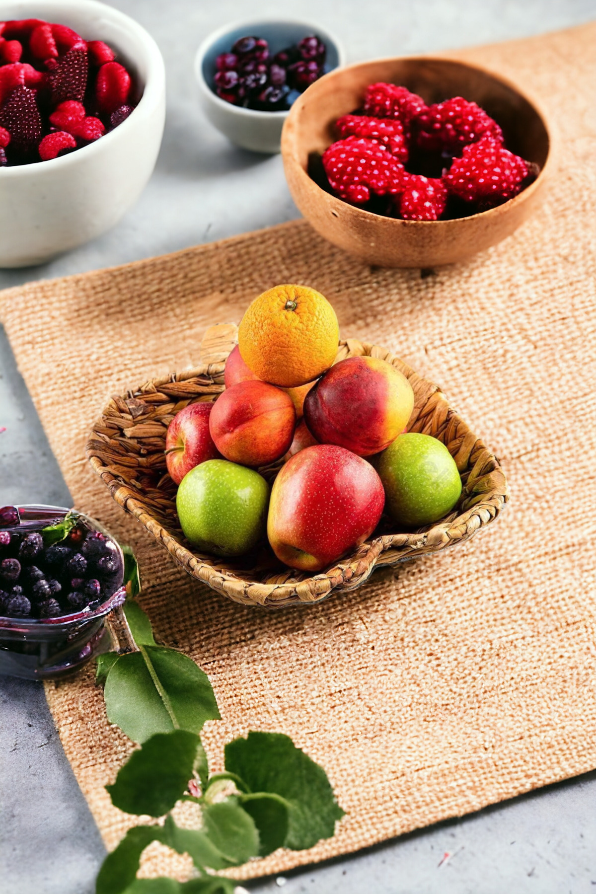 AHİR TİCARET-Bamboo Wicker Apple Model Decorative Fruit Basket 4