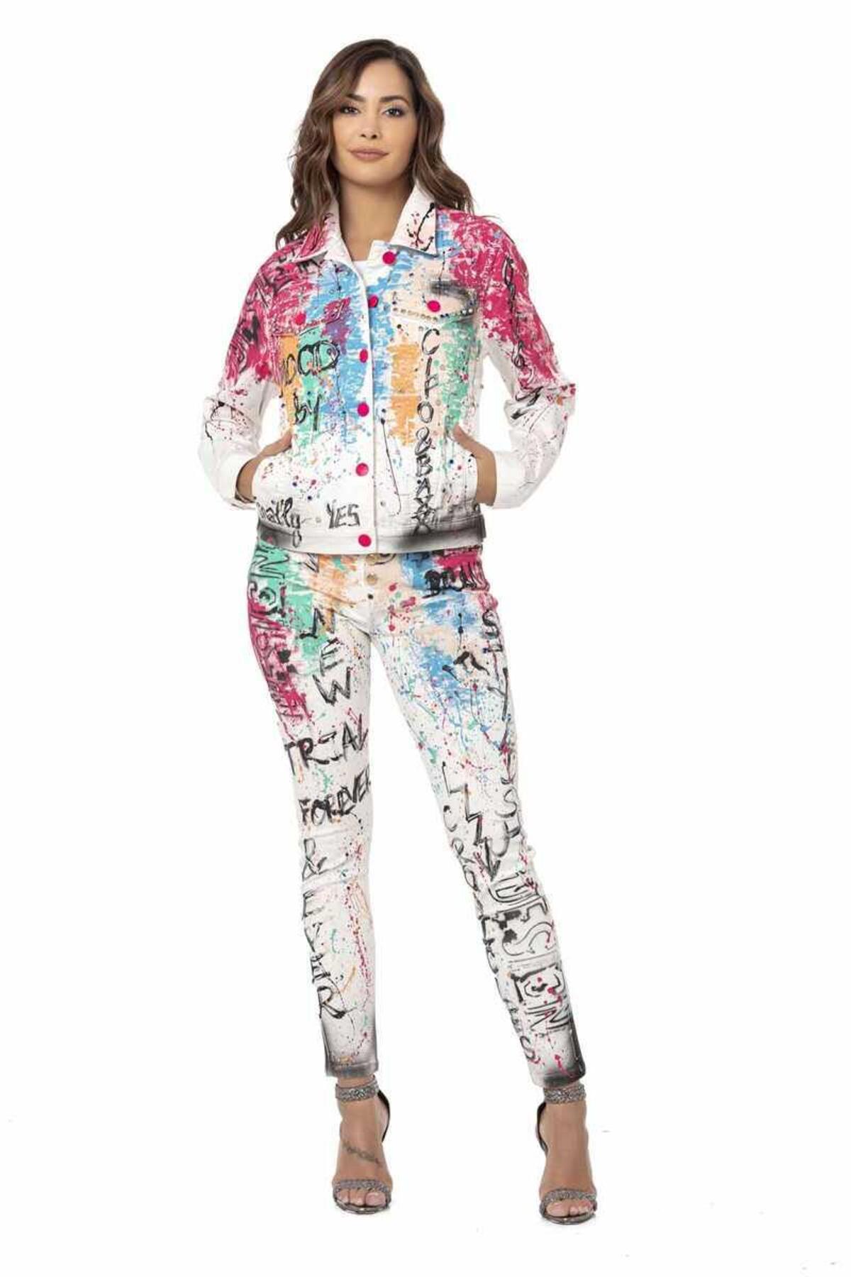 Cipo&Baxx  Wj196 Gerçek El Boyama Beyaz Kot Ceket - Görsel 4