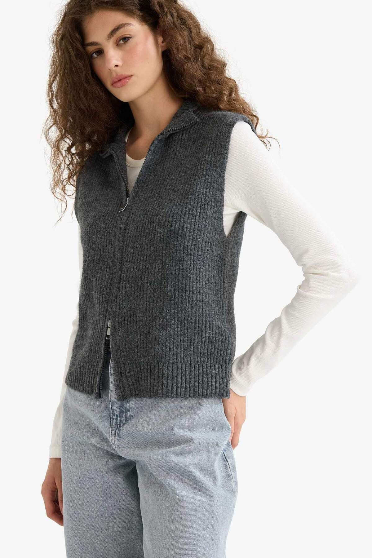 DeFacto-Regular Fit Half Turtleneck Zipper Sweater E8195Ax25Wn 3