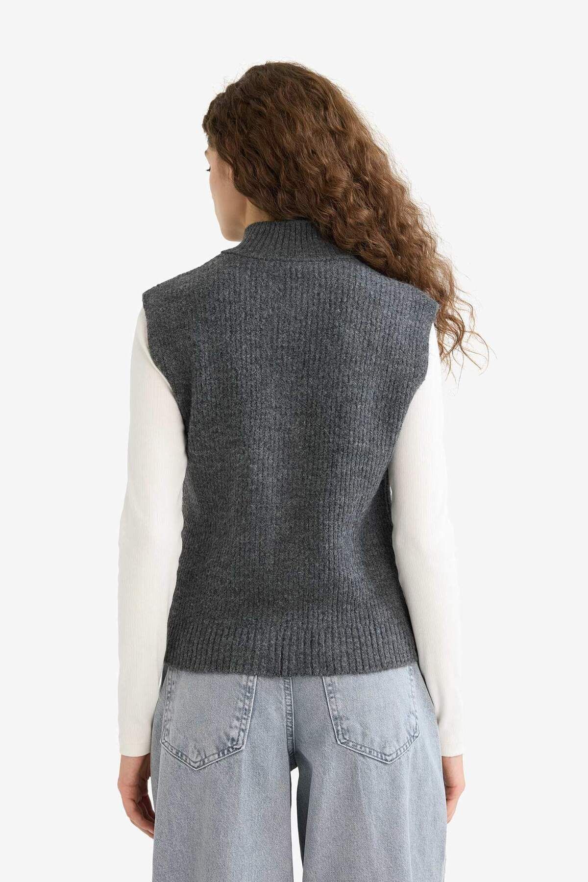 DeFacto-Regular Fit Half Turtleneck Zipper Sweater E8195Ax25Wn 5