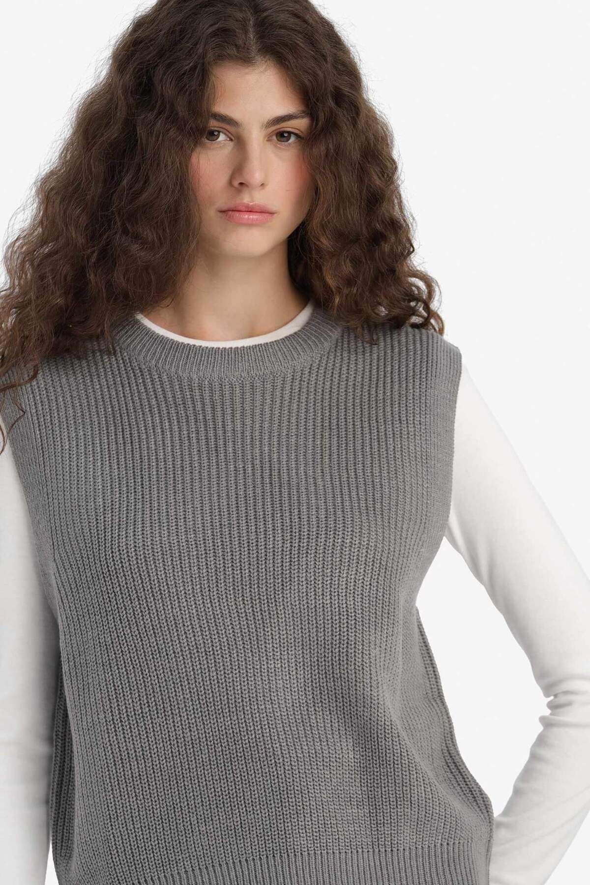 DeFacto-Pulover tricotat oversize cu decolteu lățit S0375AZ25WN 3