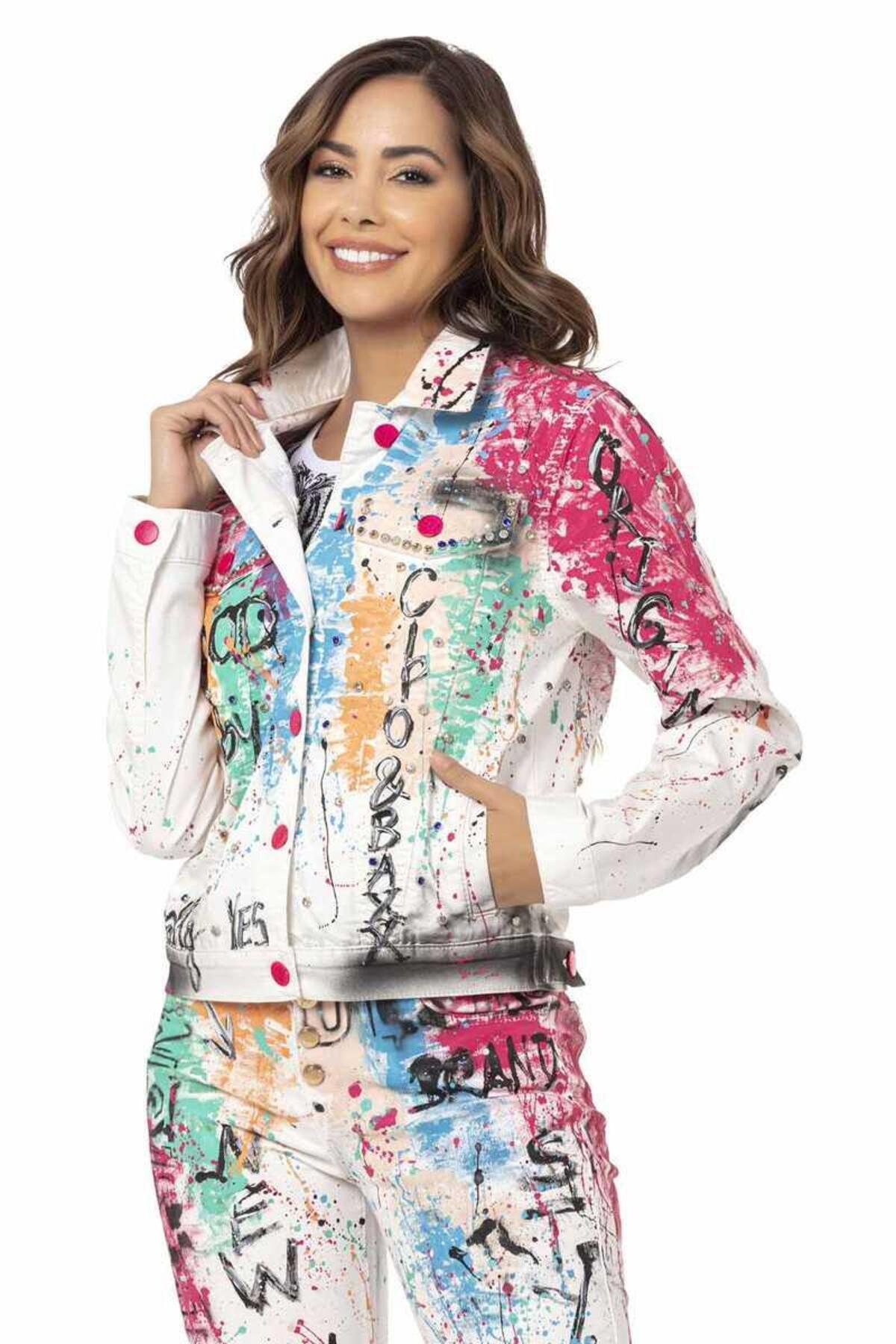 Cipo&Baxx  Wj196 Gerçek El Boyama Beyaz Kot Ceket - Görsel 3