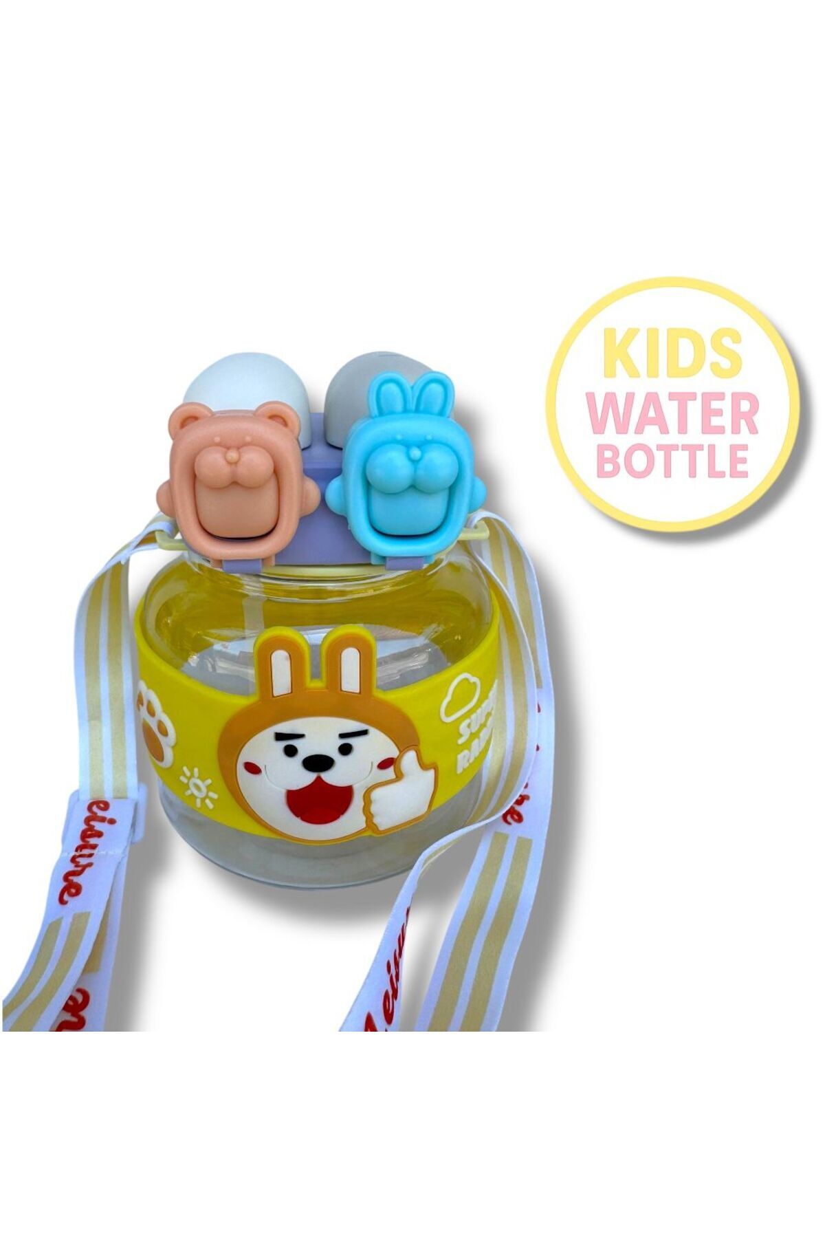 madam gold-Double Cap Water Flask 4 Colors with Straw Without Straw Machine Washable Rabbit 750 ml 1