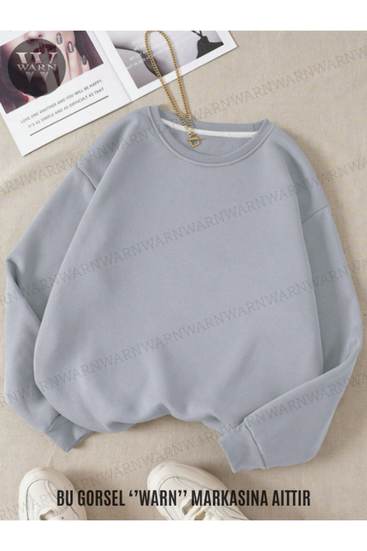 warn Unisex Bisiklet Yaka Sweatshirt 3 İplik Renkli Kışlık Pamuklu