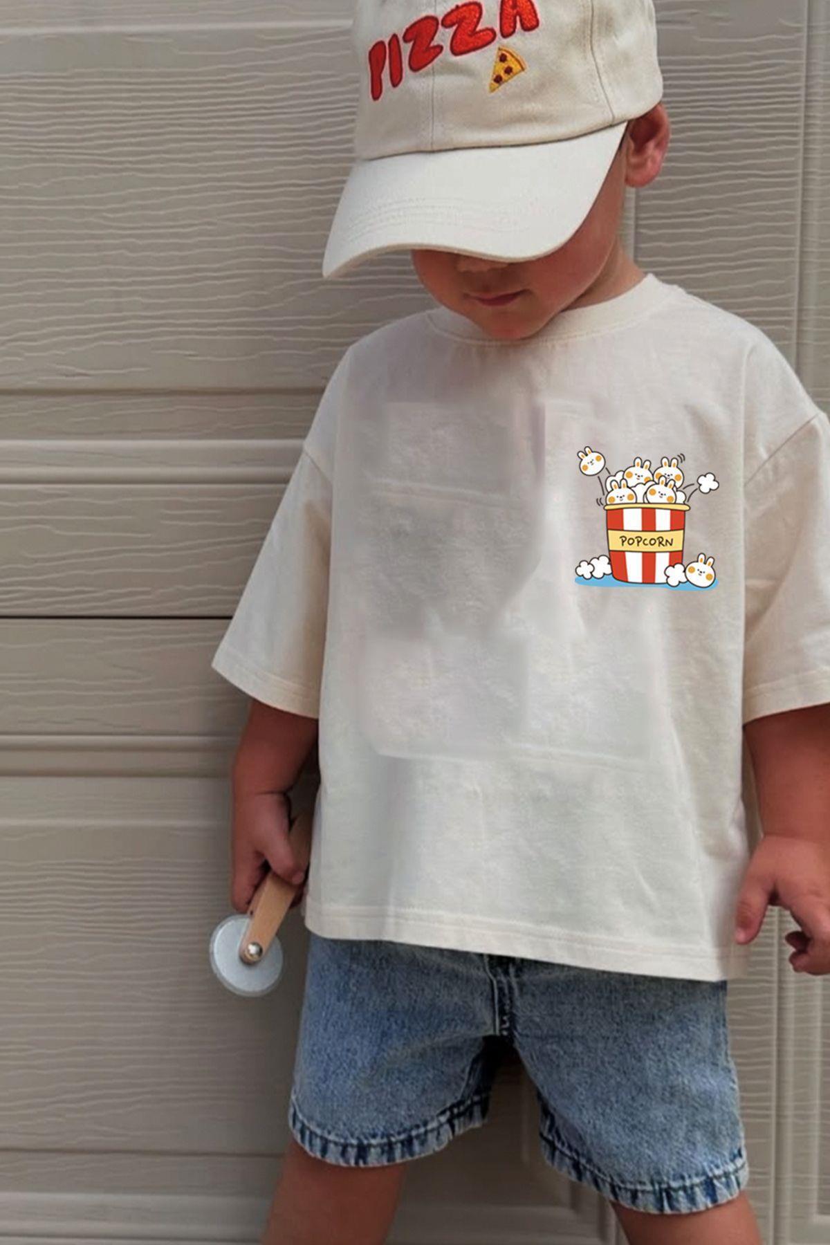 Monila Unisex Kids Cotton Crew Neck Popcorn Printed T-Shirt