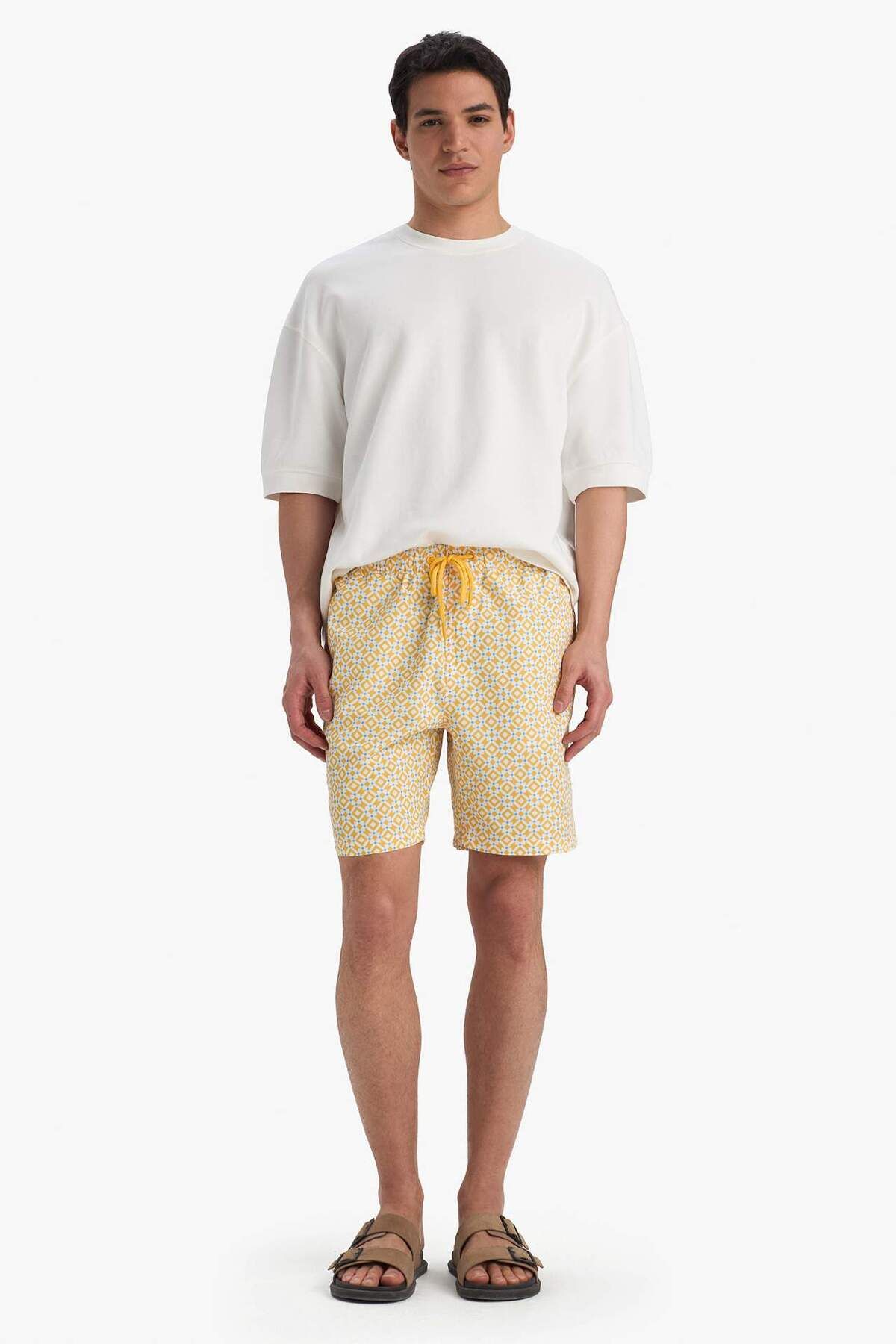 DeFacto-Regular Fit Patterned Mesh Lined Above Knee Sea Shorts E1025Ax25Hs 2