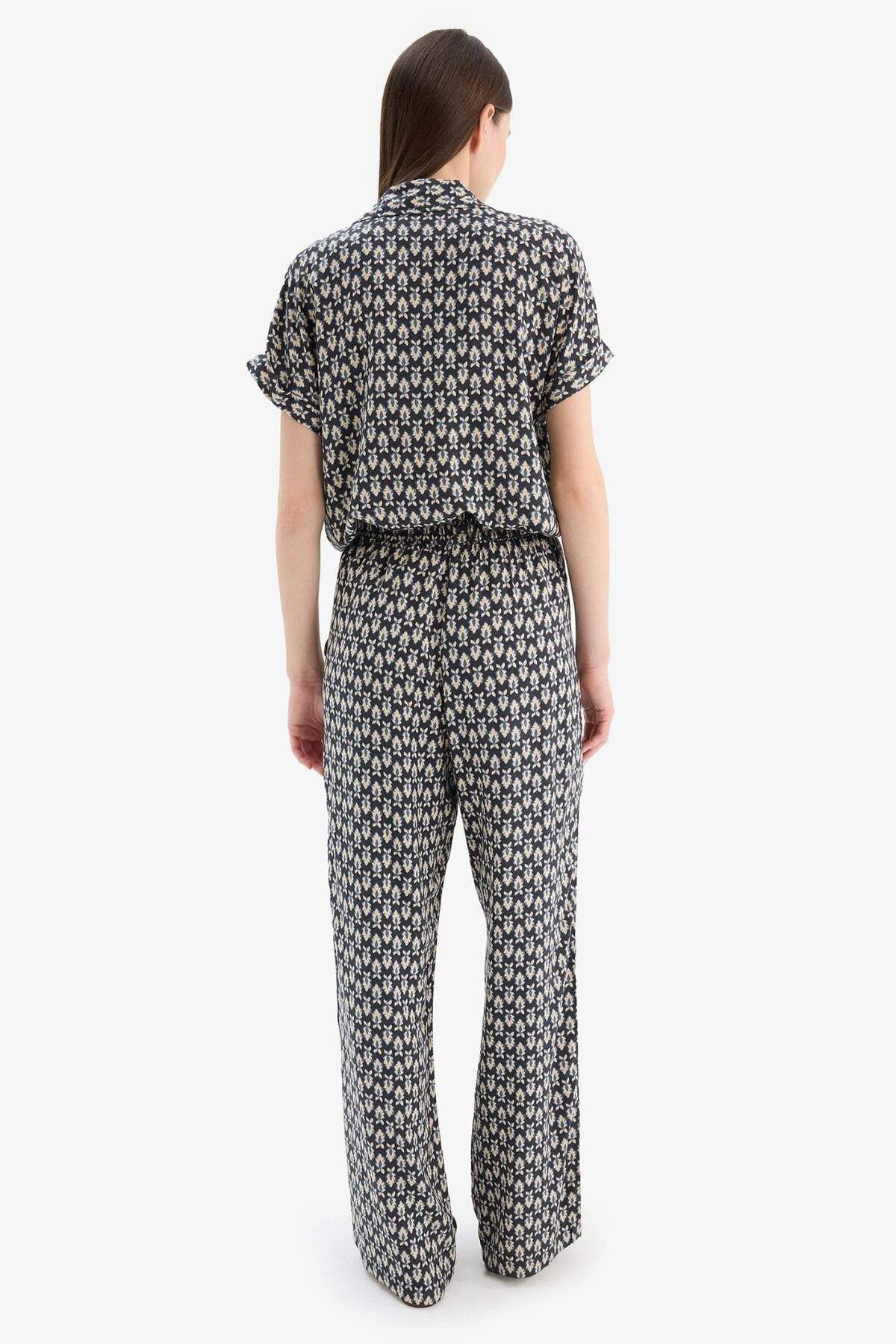 DeFacto-Regular Fit Patterned Flexible Waisted Straight Leg Trousers D8844Ax25Sp 6