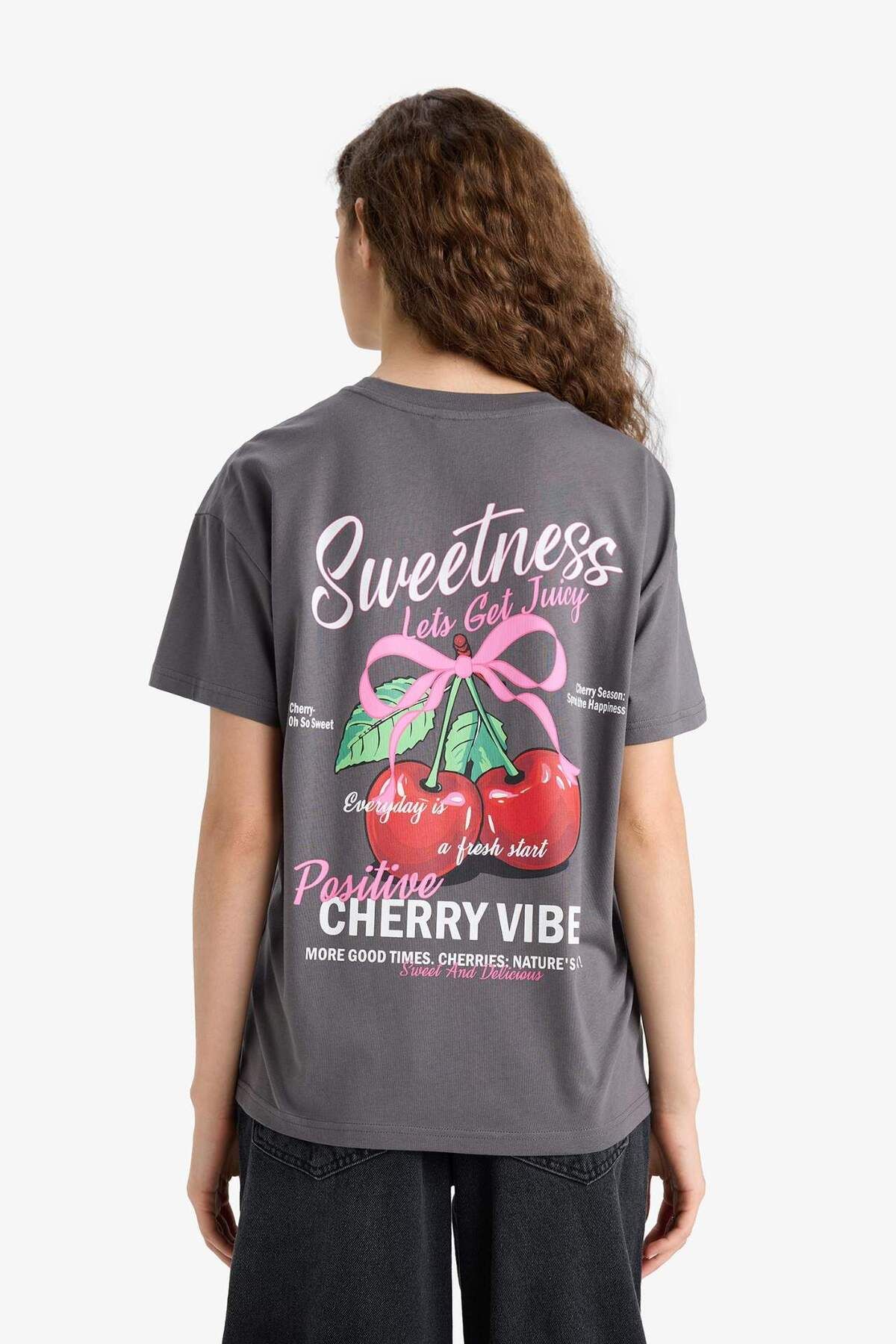 DeFacto-Oversize Wide Fit Crew Neck Fruit Back Printed Short Sleeve T-Shirt F6398Ax25Sm 6