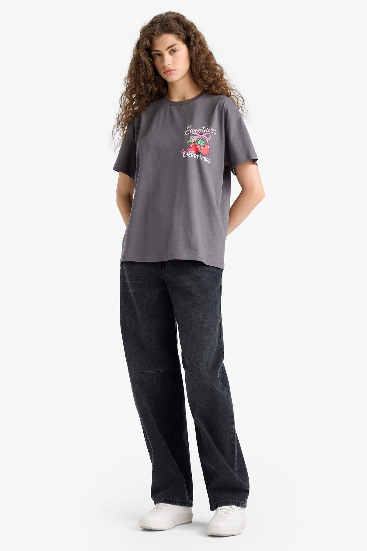 DeFacto-Oversize Wide Fit Crew Neck Fruit Back Printed Short Sleeve T-Shirt F6398Ax25Sm 2