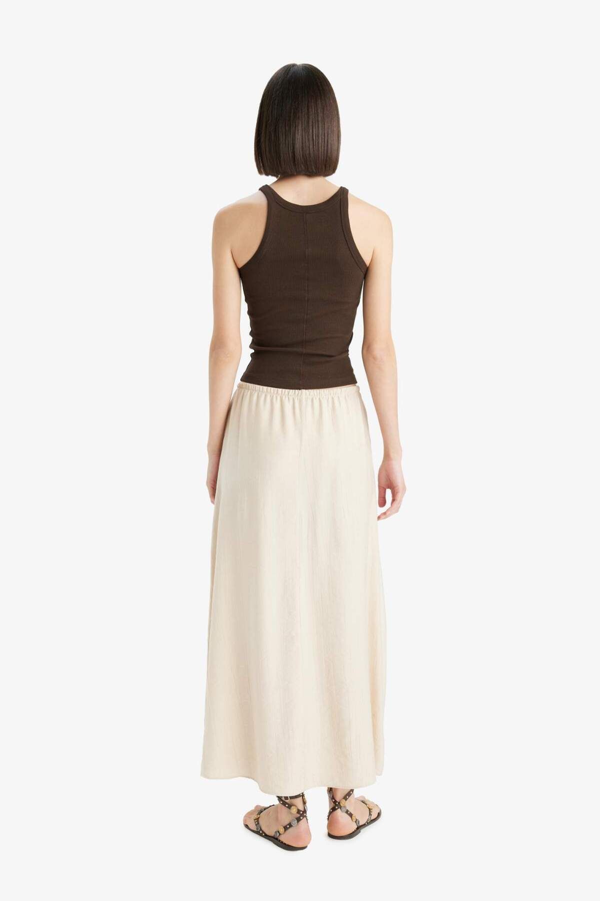 DeFacto-A-Line Regular Waist Crinkle Fabric Midi Skirt F6501Ax25Sm 6