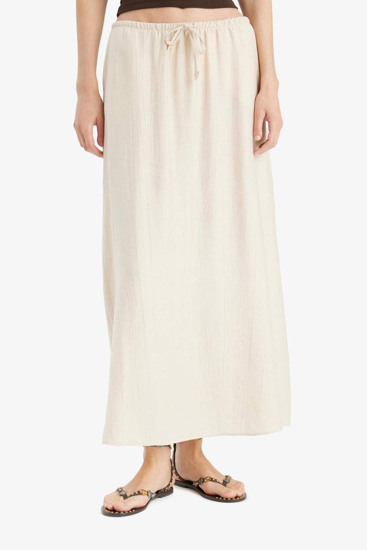 DeFacto-A-Line Regular Waist Crinkle Fabric Midi Skirt F6501Ax25Sm 4