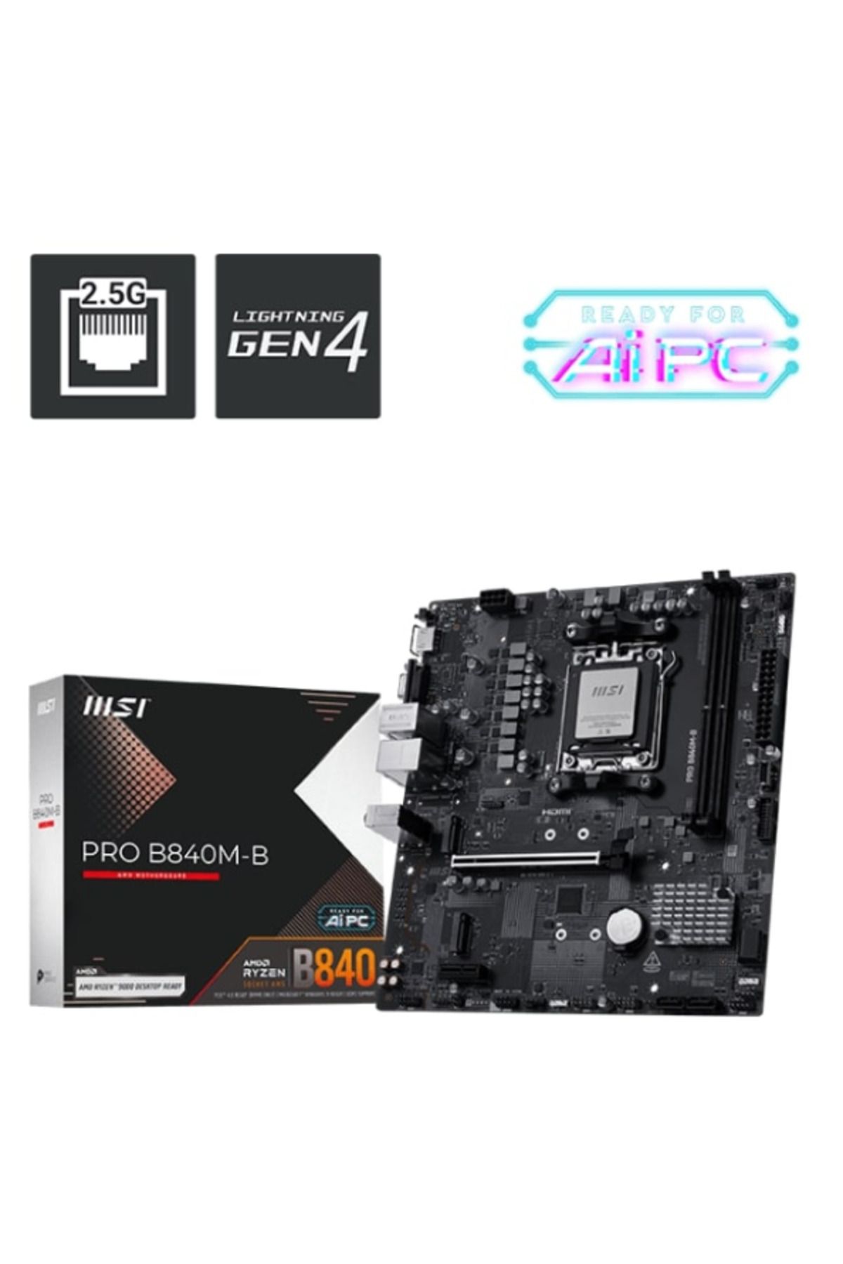 Hedef Market-Msı Pro B840M-B Am5 Ddr5 8000Mhz(Oc) HDMI Vga 2X M.2 USB 5 Gbs 2.5g Lan Matx 5