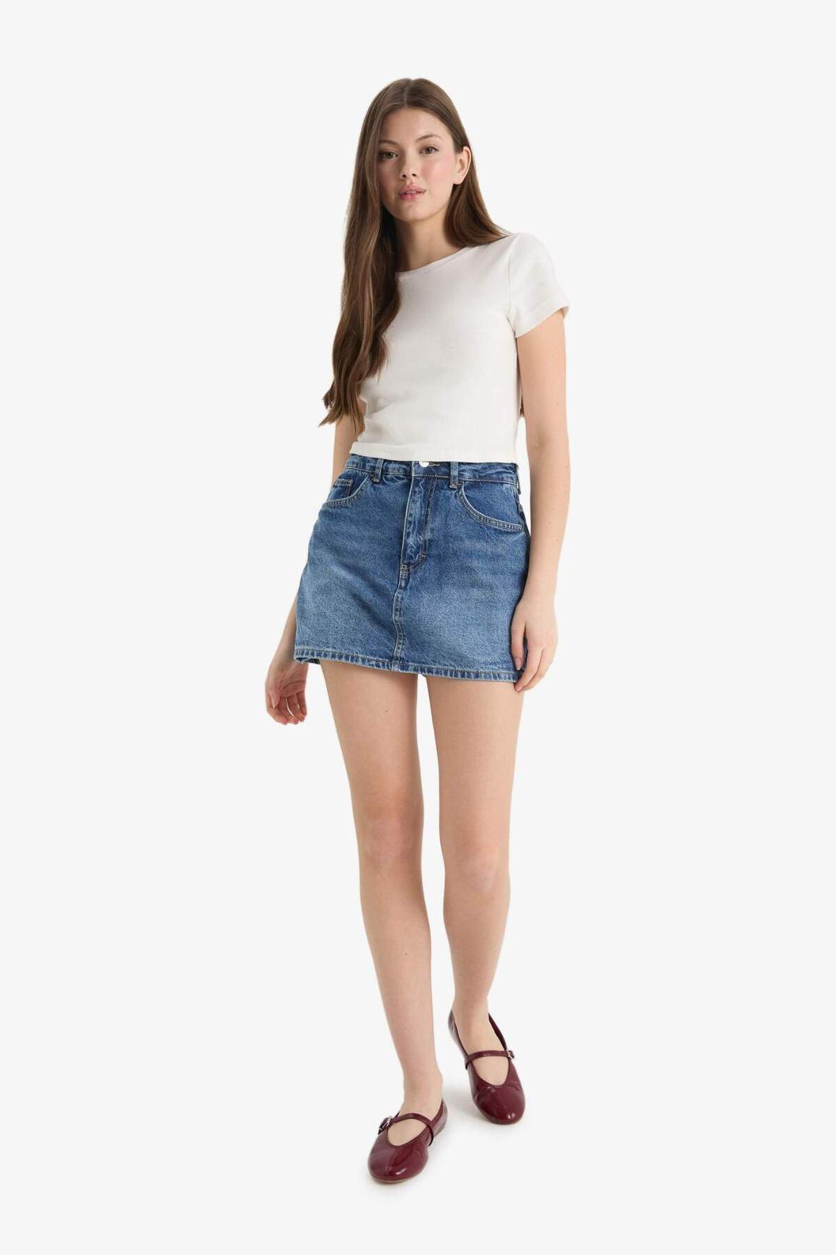 DeFacto-High Waist Jean Shorts Skirt E0567Ax25Sm 4
