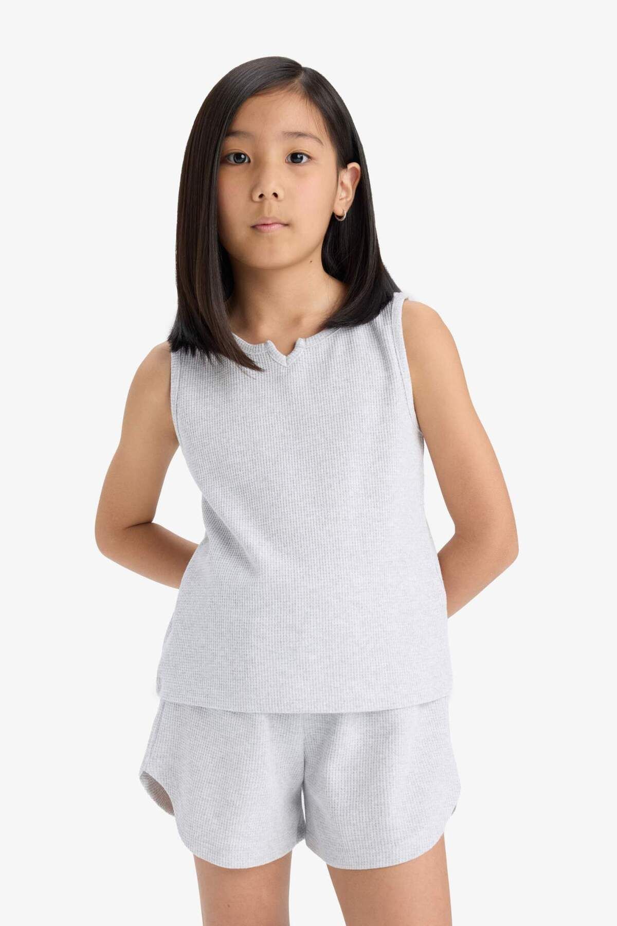 DeFacto-Set de 2 bucăți pentru fete, top fără mâneci, pantaloni scurți cu talie elastică, partea de jos F5184A825SM 4