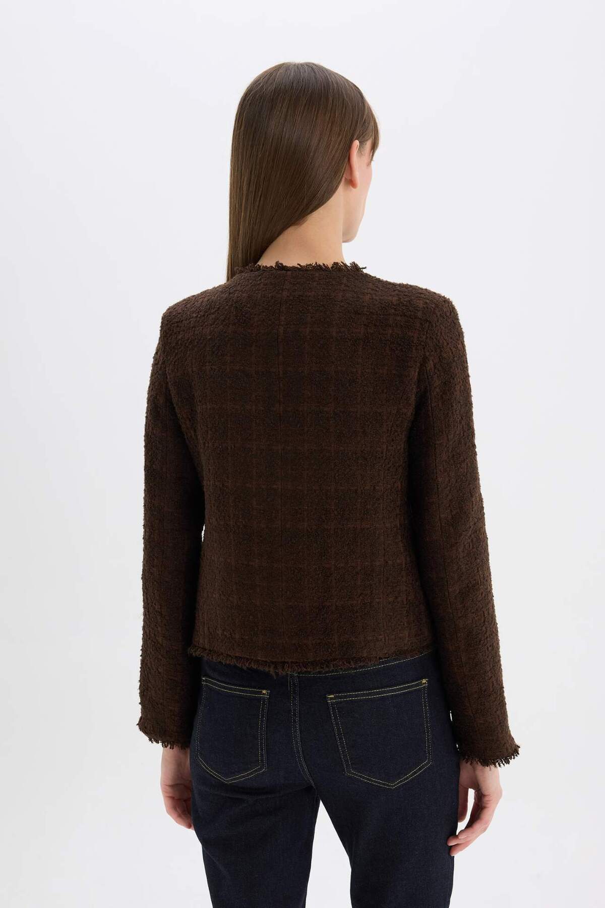 DeFacto-Μπουφάν Tweed Blazer με κανονική εφαρμογή D8460AX24AU 6