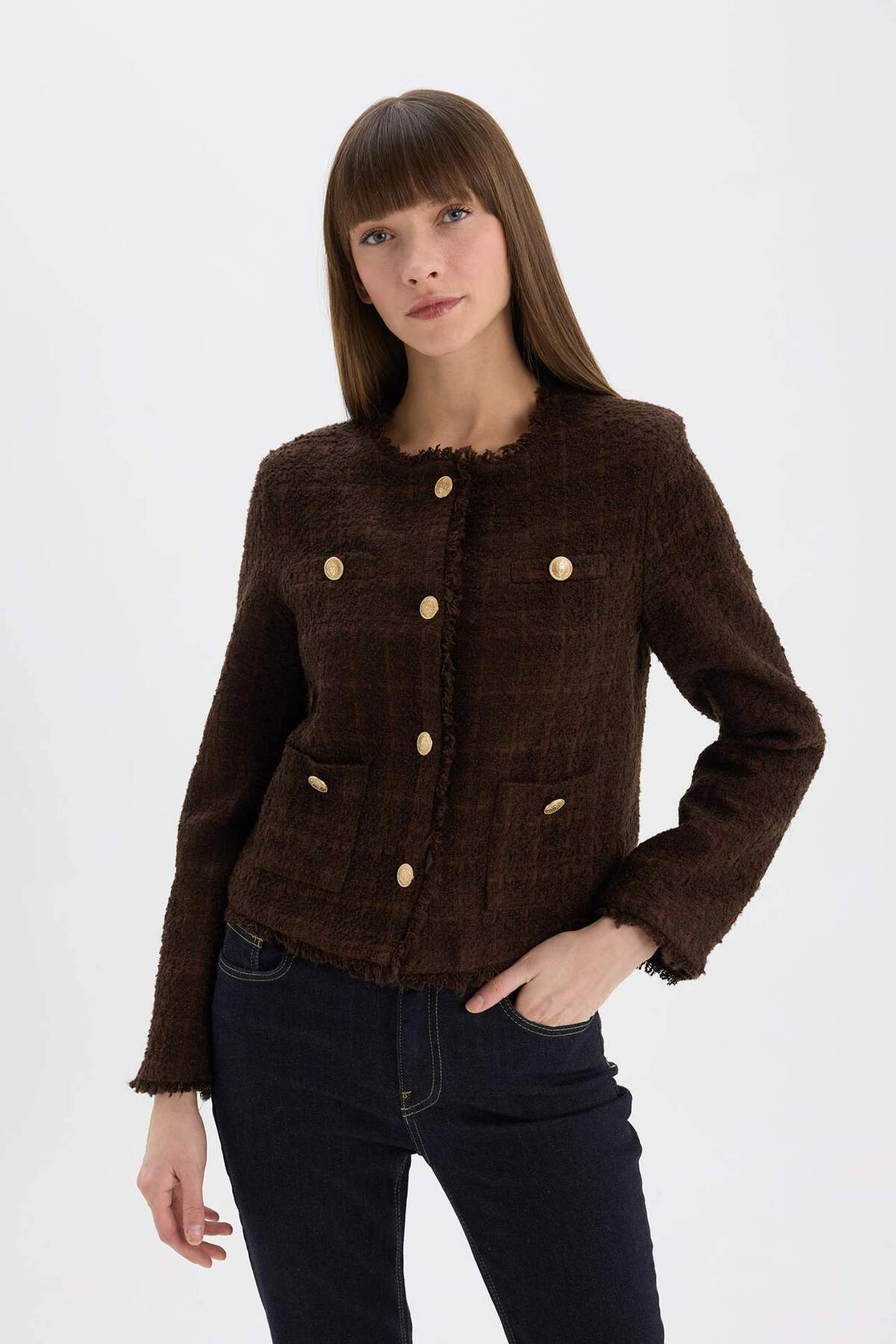 DeFacto-Μπουφάν Tweed Blazer με κανονική εφαρμογή D8460AX24AU 3